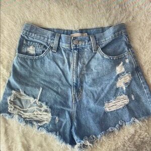 Distressed Denim Athletic Shorts